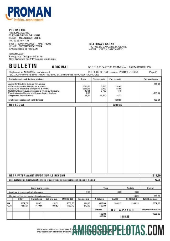 Para download Modelo de recibo de pagamento de recrutamento Proman (em francês) em formatos Word e PDF.pdf, 2